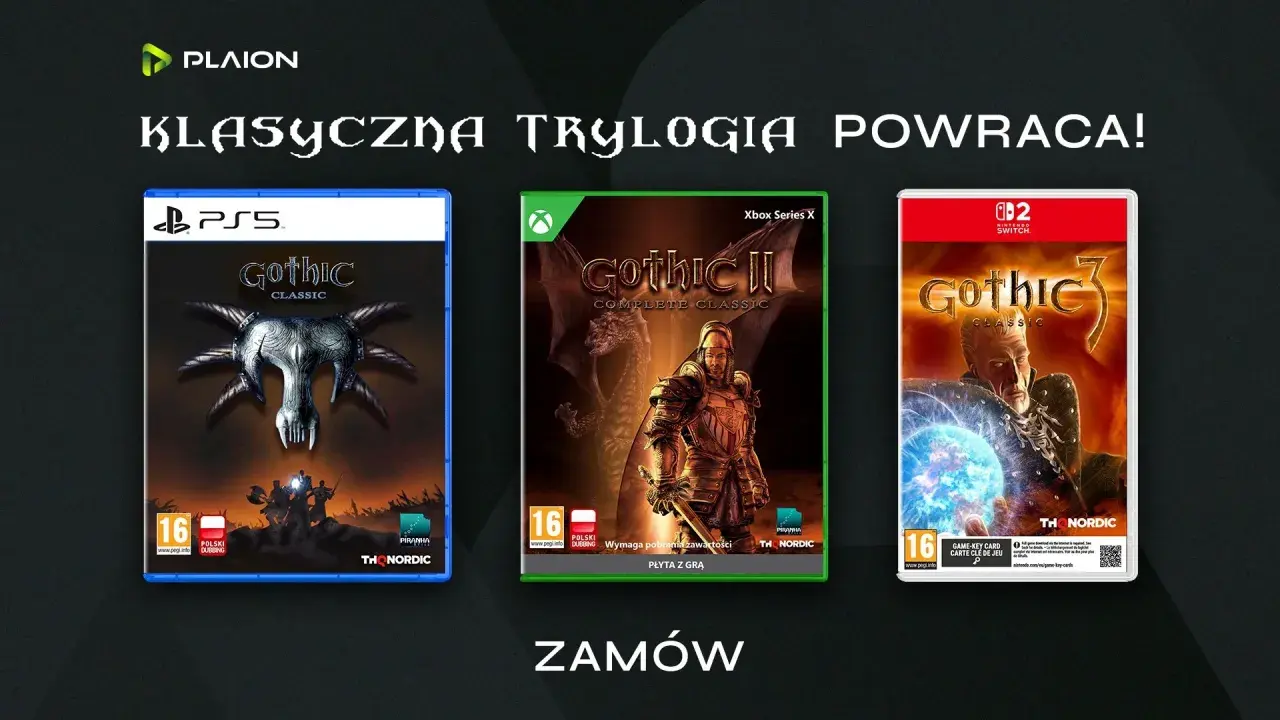 Okładki gier Gothic Classic, Gothic II Complete Classic i Gothic 3 Classic na PS5, Xbox Series X i Switch. Powrót tej klasycznej trylogii!