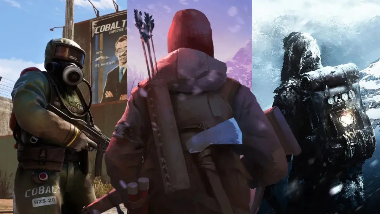 Trzy postacie w postapokaliptycznych strojach, gotowe do walki i przetrwania. Idealne dla fanów **gry survival multiplayer**.