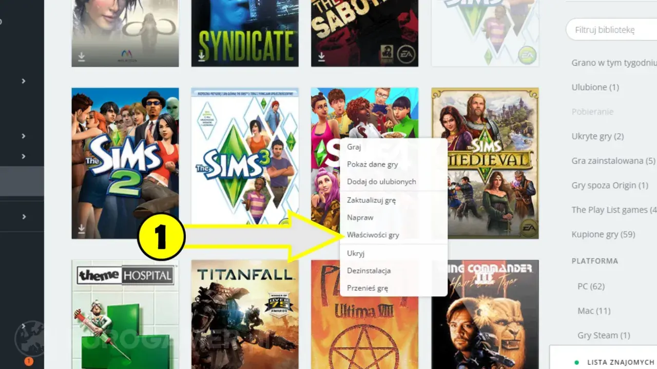 Jak zmienić język w The Sims 4? Kliknij "Właściwości gry" w menu, by dostosować ustawienia.