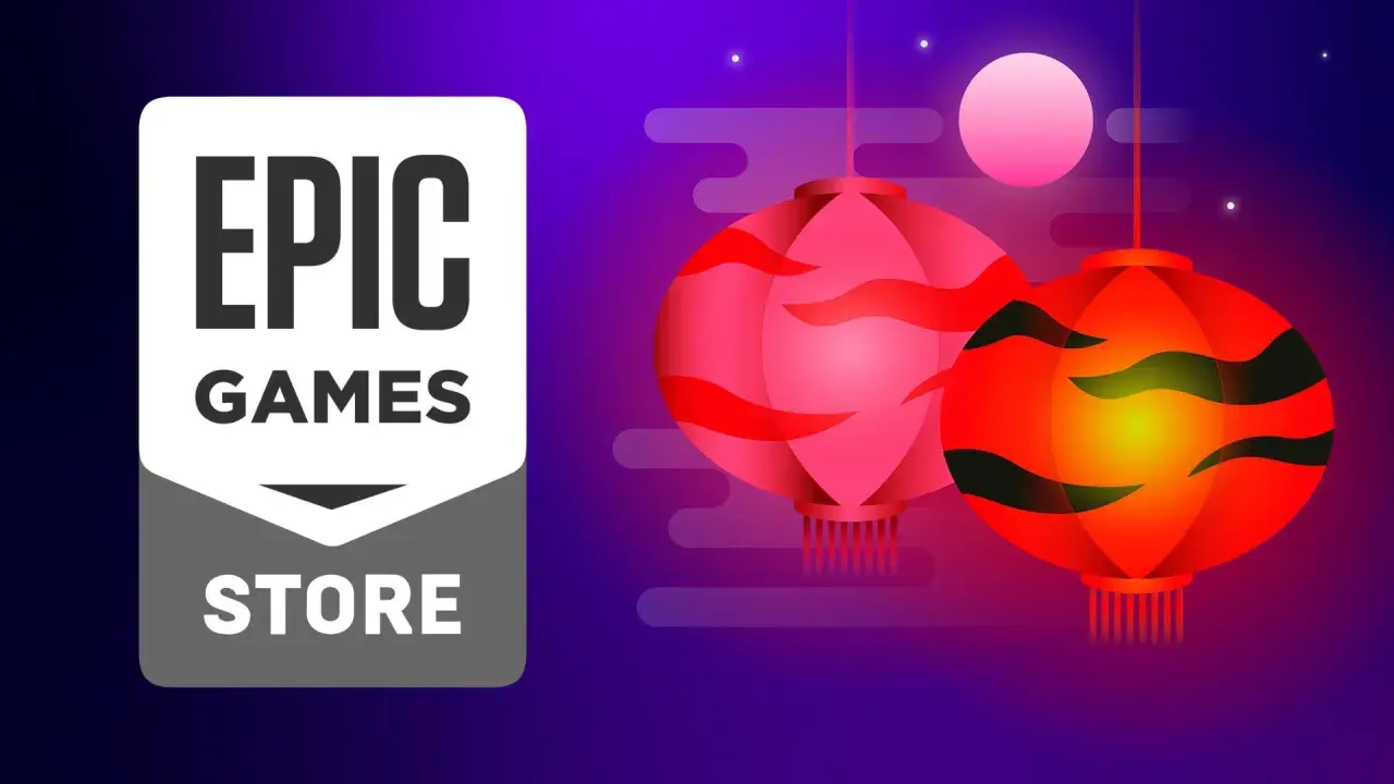 Logo Epic Games Store obok chińskich lampionów. Czas na darmowe gry Epic!