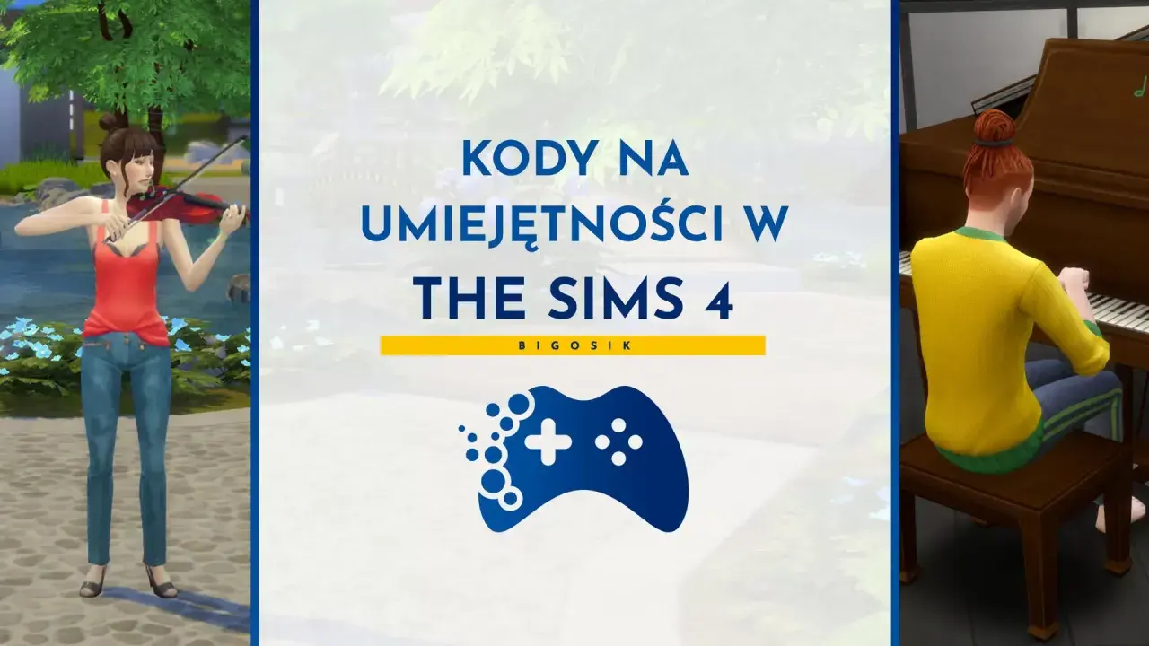Kody na umiejętności w The Sims 4. Simka gra na skrzypcach, a druga na pianinie.