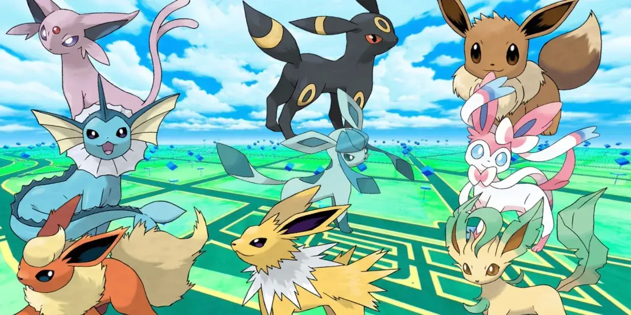 Wszystkie ewolucje Eevee z Pokémon GO: Espeon, Vaporeon, Umbreon, Jolteon, Flareon, Glaceon, Sylveon i Leafeon.