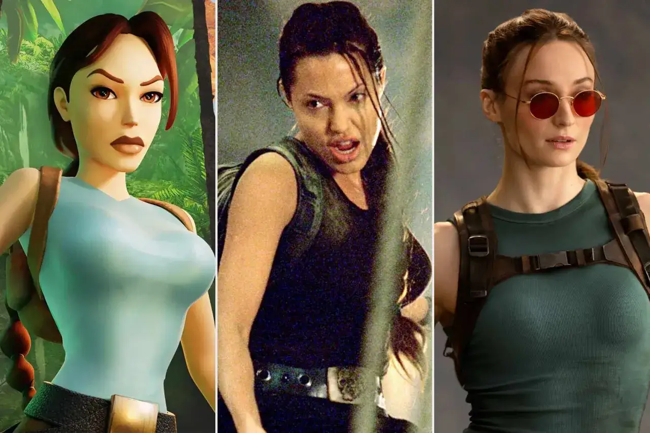 Trzy wcielenia Lary Croft: animowana, Angelina Jolie i inna aktorka. Ikona tomb raider.