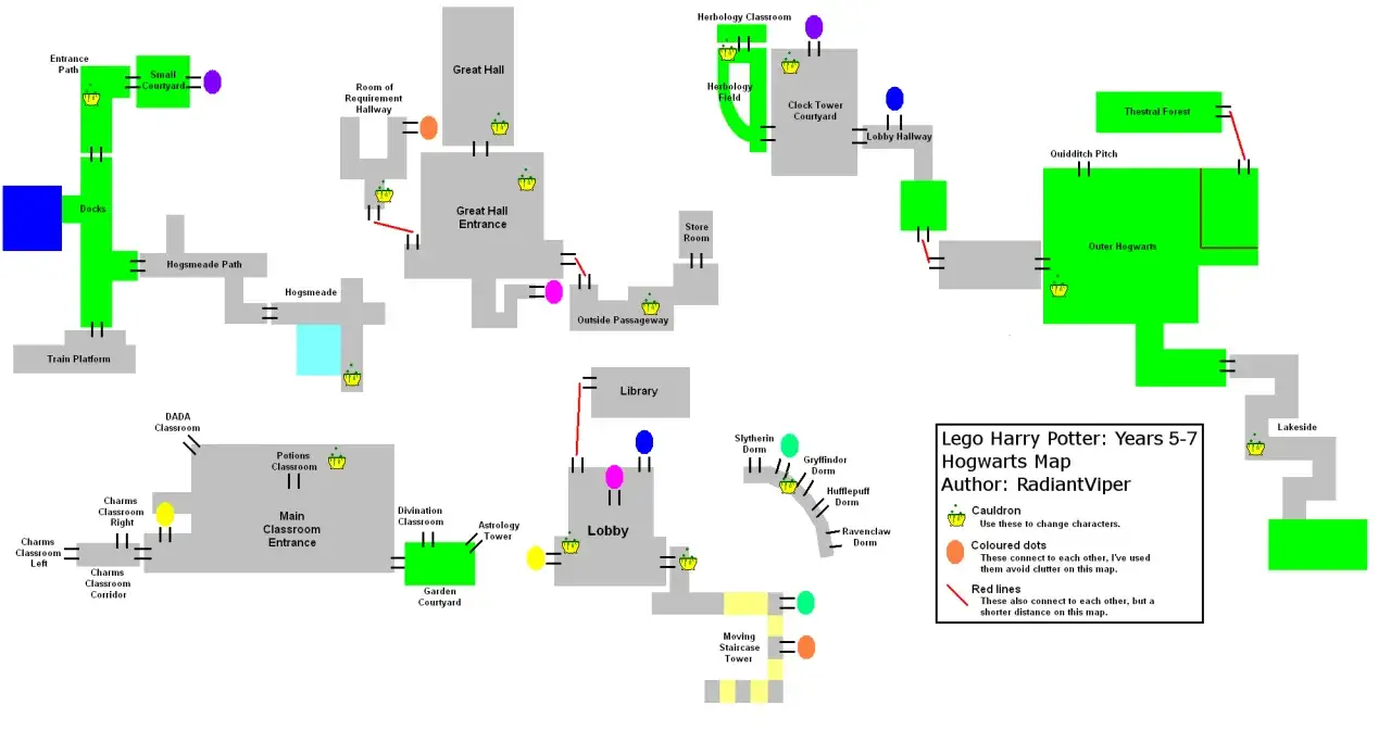 Mapa Hogwartu z Lego Harry Potter: Lata 5-7. Znajdziesz tu Wielką Salę, Pok&oacute;j Życzeń, Boisko do Quidditcha i wiele więcej.