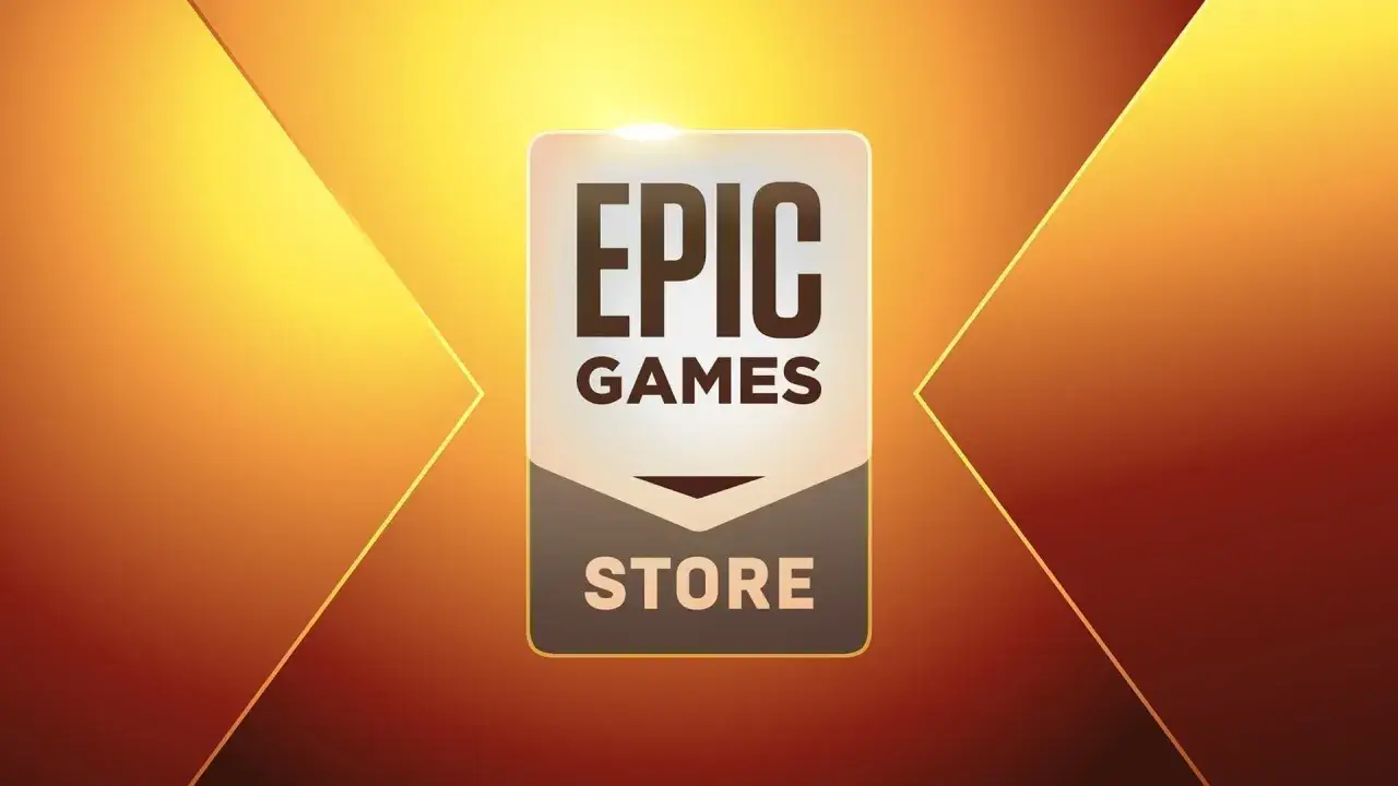 Logo Epic Games Store na tle gradientu. Szukaj darmowe gry Epic!