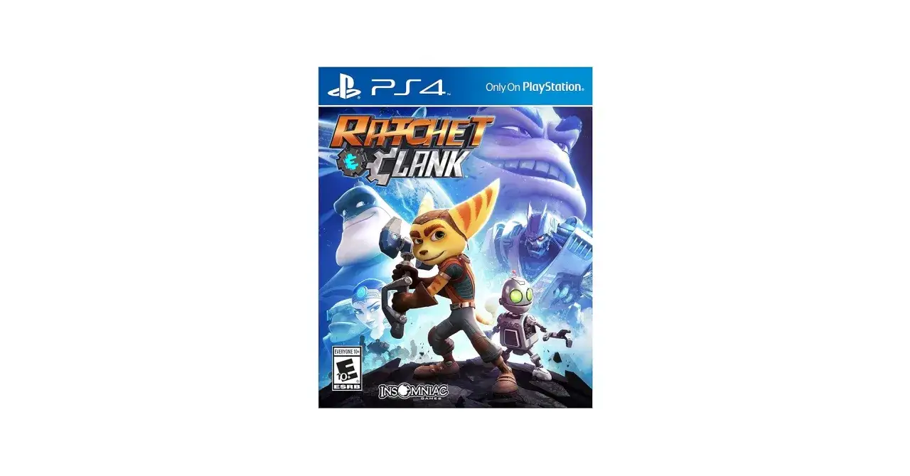 Okładka gry Ratchet & Clank na PS4. Ratchet, Clank i ich przyjaciele szykują się do walki z wrogami.