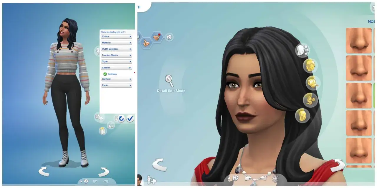 Symka w grze The Sims 4, gdzie można zobaczyć, jak zmienić cechy sima, edytując jej wygląd i ubiór.