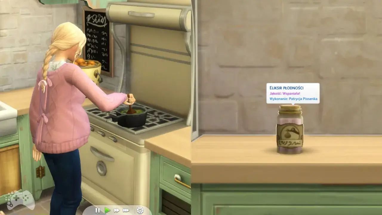 Simka gotuje eliksir płodności, by dowiedzieć się, jak mieć bliźniaki w Sims 4.