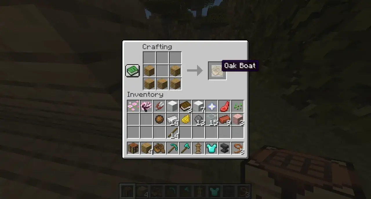 Jak zrobic lodke w mc: 5 desek dębowych w siatce craftingu tworzy łódź dębową.